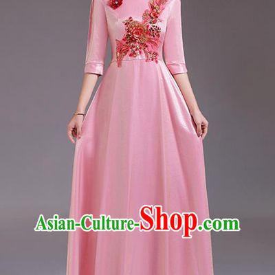 Professional Women Chorus Group Clothing Top Compere Pink Full Dress Stage Performance Garment