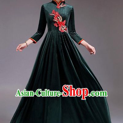 Professional Compere Dark Green Velvet Dress Top Stage Performance Garment Women Chorus Group Clothing