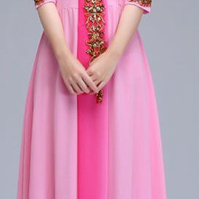 Chinese Professional Compere Pink Full Dress Stage Performance Garment Costume Women Chorus Group Clothing