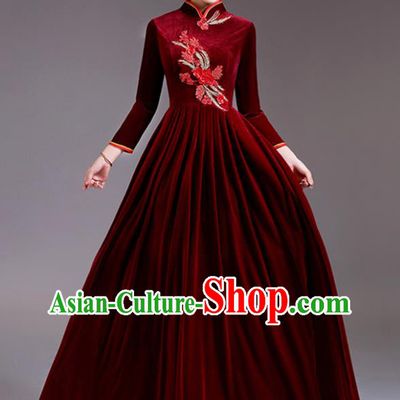 Top Stage Performance Garment Professional Women Chorus Group Clothing Compere Dark Red Velvet Dress