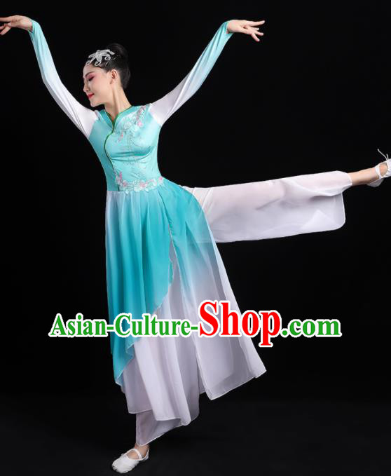 China Umbrella Dance Blue Dress Outfits Classical Dance Clothing Fan Dance Costume China Umbrella Dance Blue Dress Outfits Classical Dance Clothing Fan Dance Costume