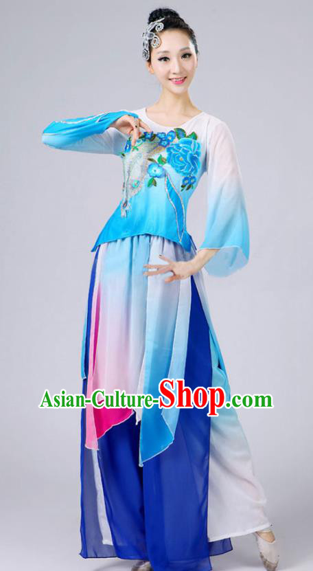 China Fan Dance Costume Umbrella Dance Blue Outfits Classical Dance Clothing China Fan Dance Costume Umbrella Dance Blue Outfits Classical Dance Clothing