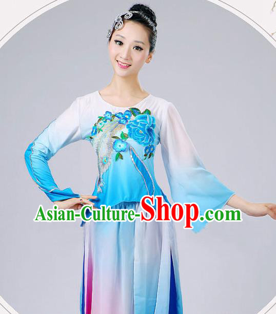 China Fan Dance Costume Umbrella Dance Blue Outfits Classical Dance Clothing China Fan Dance Costume Umbrella Dance Blue Outfits Classical Dance Clothing