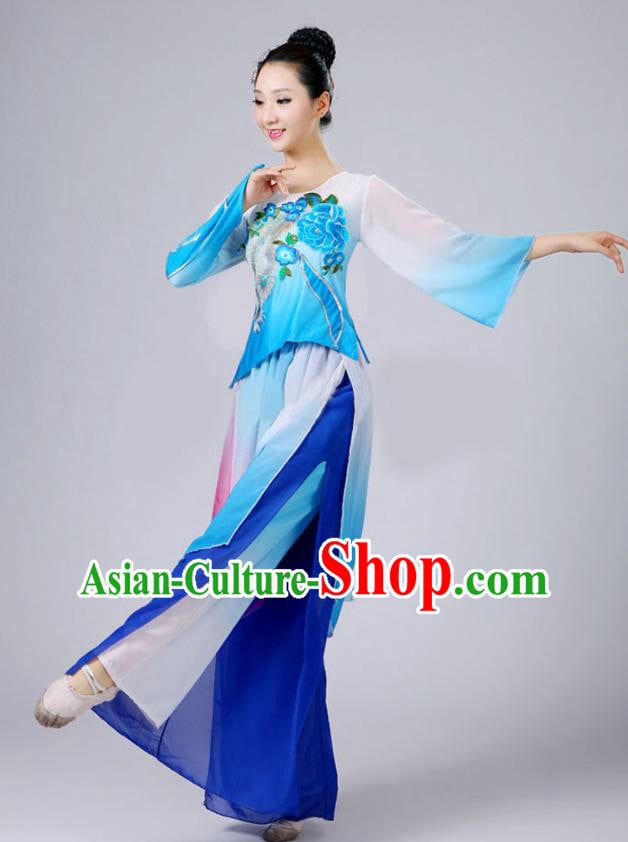 China Fan Dance Costume Umbrella Dance Blue Outfits Classical Dance Clothing China Fan Dance Costume Umbrella Dance Blue Outfits Classical Dance Clothing