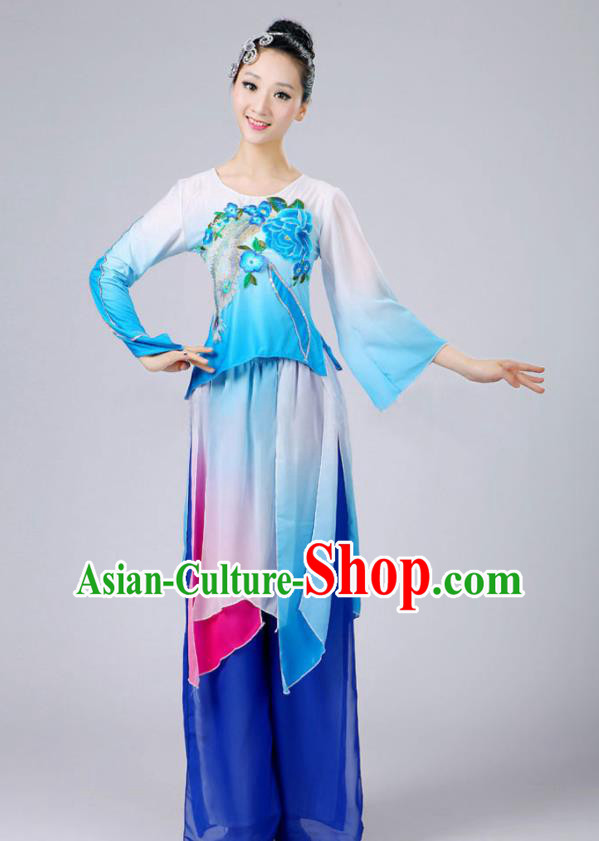 China Fan Dance Costume Umbrella Dance Blue Outfits Classical Dance Clothing China Fan Dance Costume Umbrella Dance Blue Outfits Classical Dance Clothing
