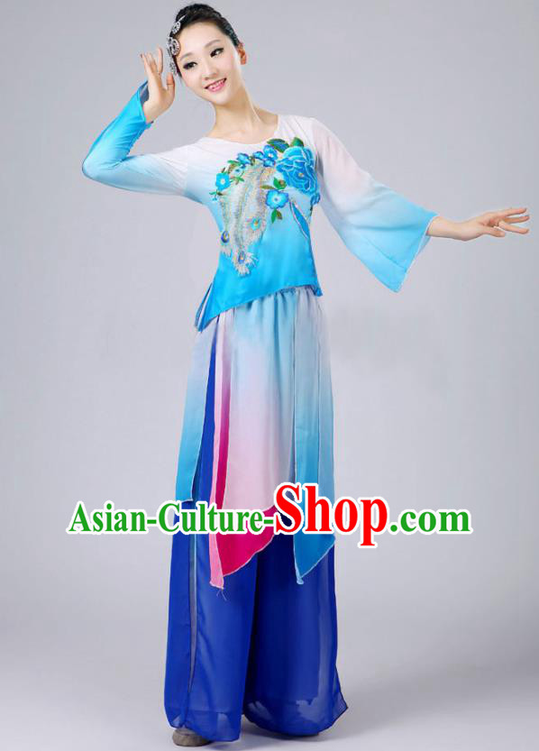 China Fan Dance Costume Umbrella Dance Blue Outfits Classical Dance Clothing China Fan Dance Costume Umbrella Dance Blue Outfits Classical Dance Clothing