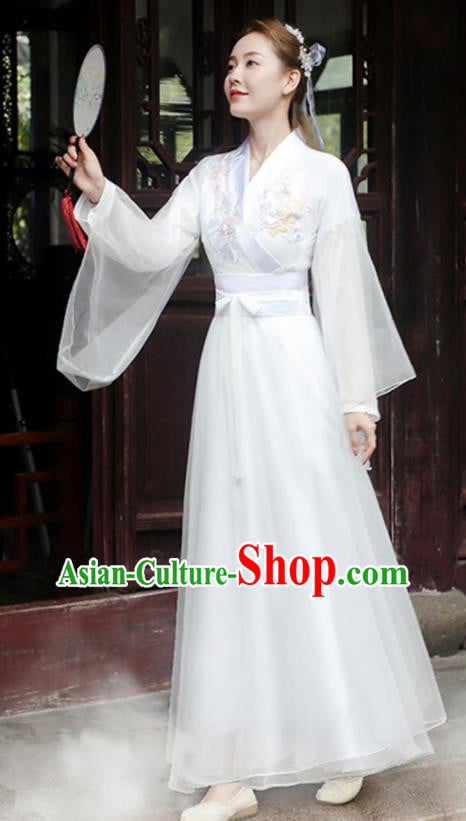 China Ancient Hanfu Fairy Dance Costume Umbrella Dance White Dress Classical Dance Clothing China Ancient Hanfu Fairy Dance Costume Umbrella Dance White Dress Classical Dance Clothing