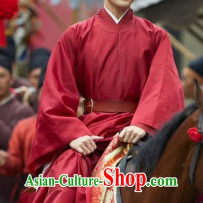 Chinese Romance Series Rebirth For You Li Qian Replica Costumes Ancient Swordsman Red Clothing Traditional Groom Wedding Garments and Headpiece