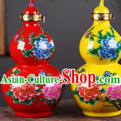 Chinese Jingdezhen Ceramic Bottle Handmade Gourd Bottle Wine Flagon