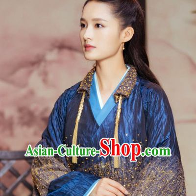 Chinese Ancient Princess Blue Dress Clothing Traditional Court Lady Garments TV Series The Wolf Ma Zhaixing Replica Costumes