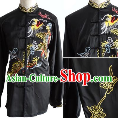 Chinese Kung Fu Costumes Traditional Wushu Competition Clothing Changquan Embroidered Dragon Black Outfit Martial Arts Long Sleeve Uniforms