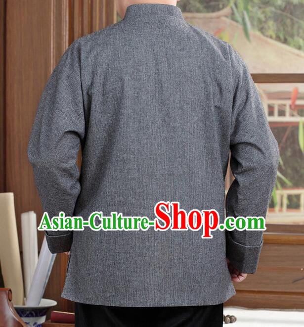 Chinese Embroidered Dragon Outer Garment Traditional Grey Woolen Jacket Chinese Embroidered Dragon Outer Garment Traditional Grey Woolen Jacket