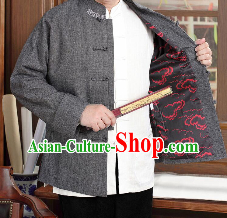 Chinese Embroidered Dragon Outer Garment Traditional Grey Woolen Jacket Chinese Embroidered Dragon Outer Garment Traditional Grey Woolen Jacket