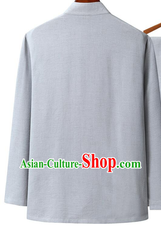 Chinese Traditional Grey Linen Upper Outer Garment Embroidered Phoenix and Dragon Shirt Chinese Traditional Grey Linen Upper Outer Garment Embroidered Phoenix and Dragon Shirt