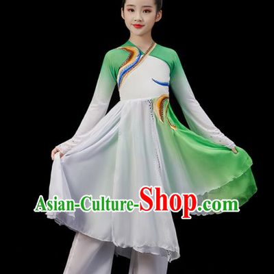 Chinese Stage Performance Garment Costumes Group Dance Green Uniform Opening Dance Clothing Children Dance Dress