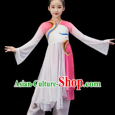Chinese Children Dance Dress Stage Performance Garment Costumes Group Dance Pink Uniform Opening Dance Clothing