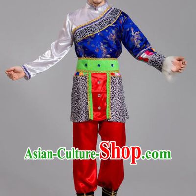 Chinese Tibetan Minority Folk Dance Clothing Zang Nationality Male Outfits Ethnic Festival Costumes