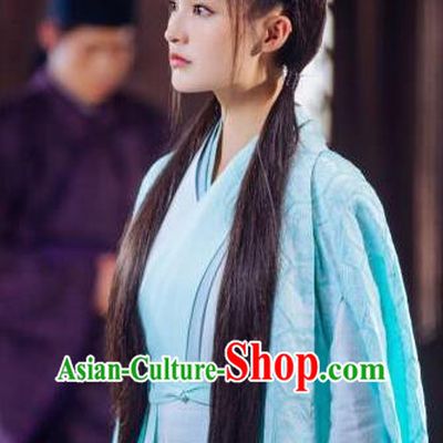 Chinese Wuxia TV Series The Wolf Ma Zhai Xing Costumes Ancient Swordswoman Clothing Traditional Young Lady Blue Dress Garments