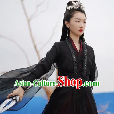 Chinese Traditional Goddess Black Dress Garments Xianxia TV Series Ancient Love Poetry Hou Chi Costumes Ancient Swordswoman Clothing