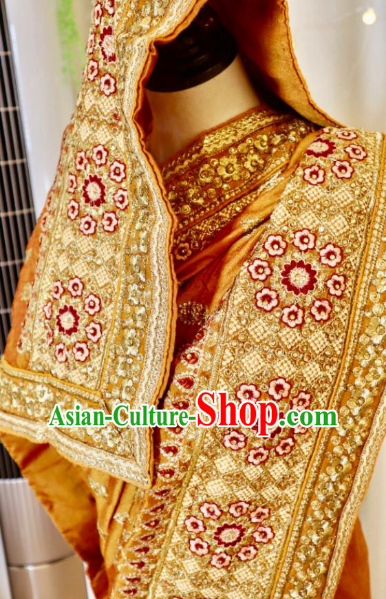India Ginger Sari Asian Traditional Garment Costumes Indian Wedding Dress Bride Embroidered Clothing India Ginger Sari Asian Traditional Garment Costumes Indian Wedding Dress Bride Embroidered Clothing