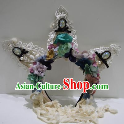 Top Baroque Silk Flowers Headdress Party Lace Headwear Handmade Royal Crown