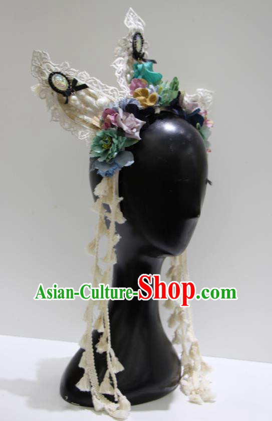 Top Baroque Silk Flowers Headdress Party Lace Headwear Handmade Royal Crown Top Baroque Silk Flowers Headdress Party Lace Headwear Handmade Royal Crown