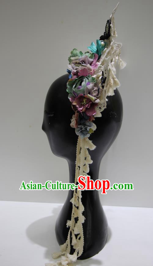 Top Baroque Silk Flowers Headdress Party Lace Headwear Handmade Royal Crown Top Baroque Silk Flowers Headdress Party Lace Headwear Handmade Royal Crown