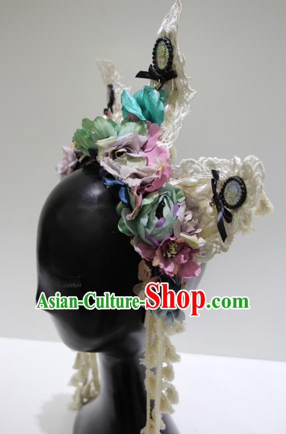Top Baroque Silk Flowers Headdress Party Lace Headwear Handmade Royal Crown Top Baroque Silk Flowers Headdress Party Lace Headwear Handmade Royal Crown