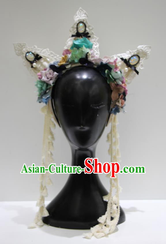 Top Baroque Silk Flowers Headdress Party Lace Headwear Handmade Royal Crown Top Baroque Silk Flowers Headdress Party Lace Headwear Handmade Royal Crown