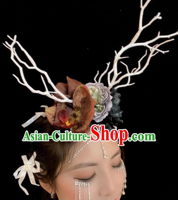Handmade Branch Royal Crown Top Baroque Silk Flowers Headdress Party Headwear Handmade Branch Royal Crown Top Baroque Silk Flowers Headdress Party Headwear
