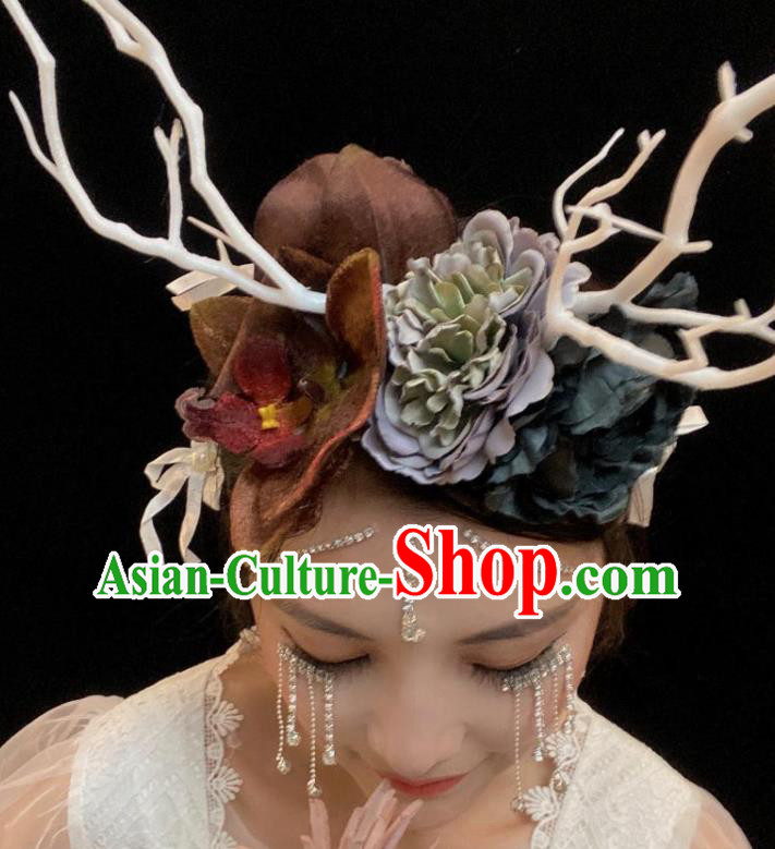 Handmade Branch Royal Crown Top Baroque Silk Flowers Headdress Party Headwear Handmade Branch Royal Crown Top Baroque Silk Flowers Headdress Party Headwear