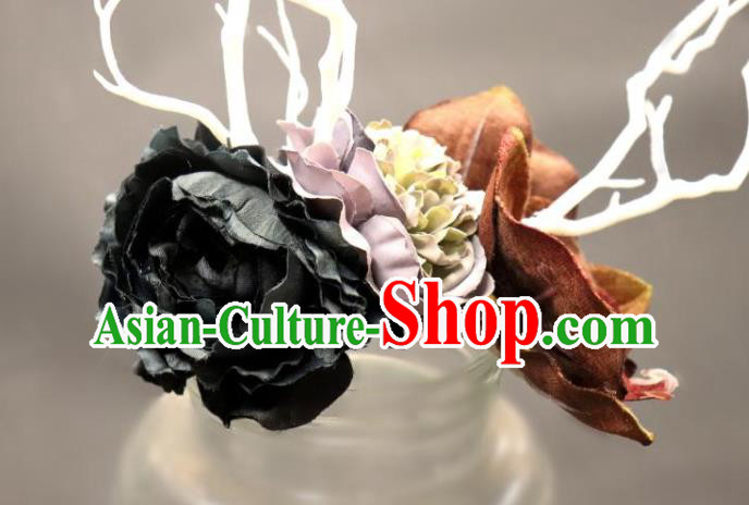 Handmade Branch Royal Crown Top Baroque Silk Flowers Headdress Party Headwear Handmade Branch Royal Crown Top Baroque Silk Flowers Headdress Party Headwear