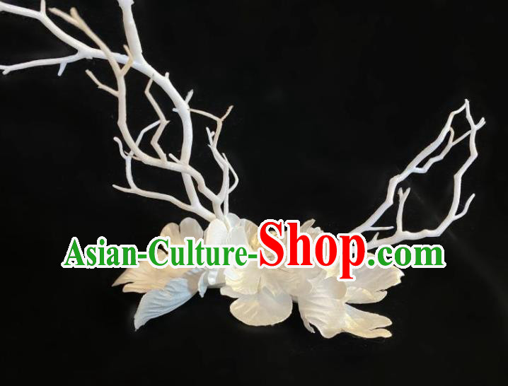 Handmade Party White Flowers Headwear Branch Royal Crown Top Baroque Headdress