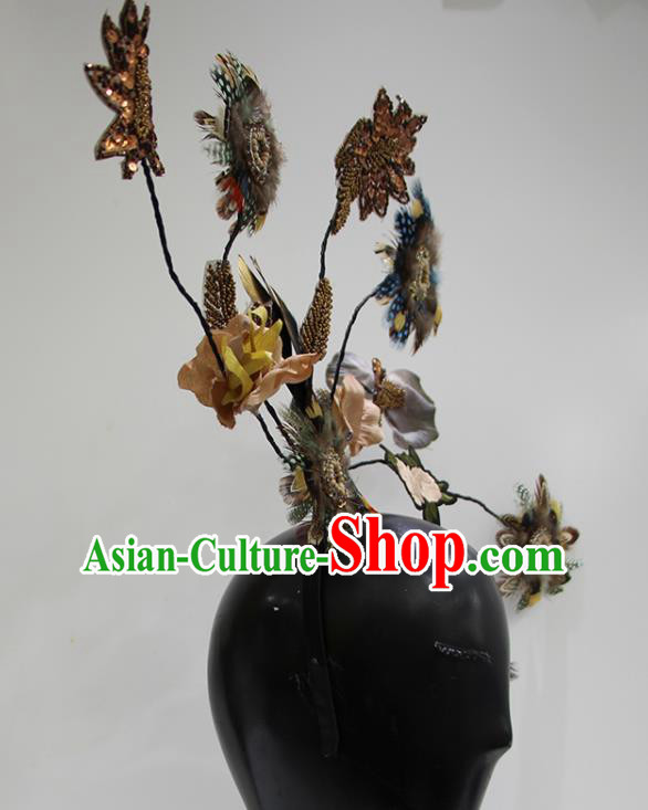 Top Baroque Headdress Handmade Party Branch Headwear Embroidered Royal Crown Top Baroque Headdress Handmade Party Branch Headwear Embroidered Royal Crown