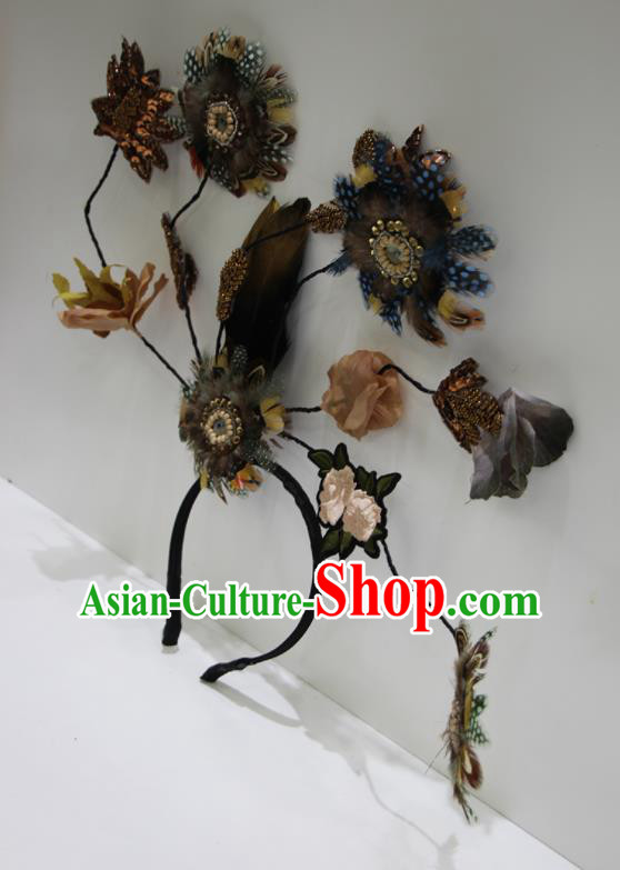Top Baroque Headdress Handmade Party Branch Headwear Embroidered Royal Crown Top Baroque Headdress Handmade Party Branch Headwear Embroidered Royal Crown