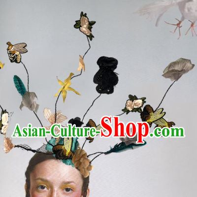 Handmade Baroque Style Hair Clasp Branch Headdress Top Party Embroidered Royal Crown Headwear