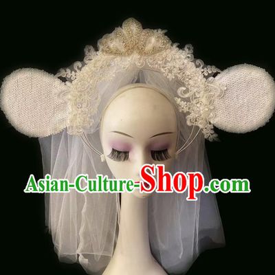 Baroque Style Lace Ears Headdress Party Royal Crown Handmade Hair Clasp Headwear