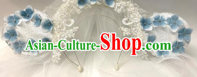 Handmade Blue Flowers Hair Clasp Headwear Baroque Style Lace Ears Headdress Party Royal Crown Handmade Blue Flowers Hair Clasp Headwear Baroque Style Lace Ears Headdress Party Royal Crown
