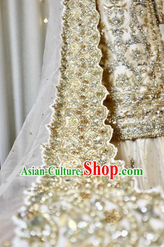 India Bride Clothing Traditional Garment Costumes Indian Wedding Dress Top Embroidered Champagne Lengha Outfit India Bride Clothing Traditional Garment Costumes Indian Wedding Dress Top Embroidered Champagne Lengha Outfit