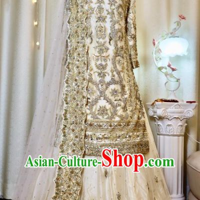 India Bride Clothing Traditional Garment Costumes Indian Wedding Dress Top Embroidered Champagne Lengha Outfit