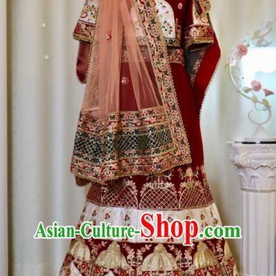 Asian Embroidered Outfit Top Indian Sari Clothing Traditional Garment India Red Wedding Dress