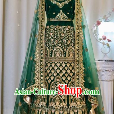 India Traditional Lengha Garment Wedding Dress Asian Embroidered Deep Green Outfit Top Indian Clothing