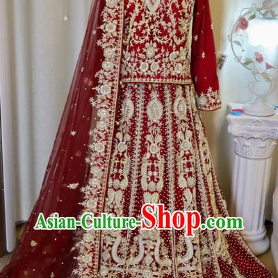 Top Embroidered Red Dress Outfit Indian Wedding Clothing India Traditional Lengha Garment