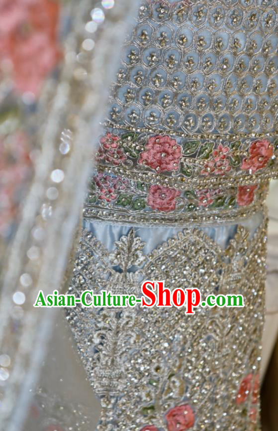 India Traditional Lengha Garment Top Embroidered Blue Dress Outfit Indian Wedding Clothing India Traditional Lengha Garment Top Embroidered Blue Dress Outfit Indian Wedding Clothing