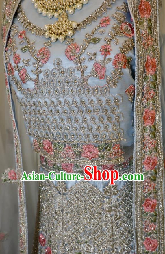 India Traditional Lengha Garment Top Embroidered Blue Dress Outfit Indian Wedding Clothing India Traditional Lengha Garment Top Embroidered Blue Dress Outfit Indian Wedding Clothing