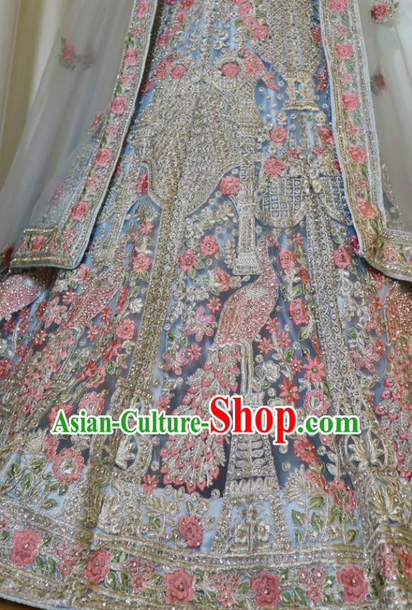 India Traditional Lengha Garment Top Embroidered Blue Dress Outfit Indian Wedding Clothing India Traditional Lengha Garment Top Embroidered Blue Dress Outfit Indian Wedding Clothing