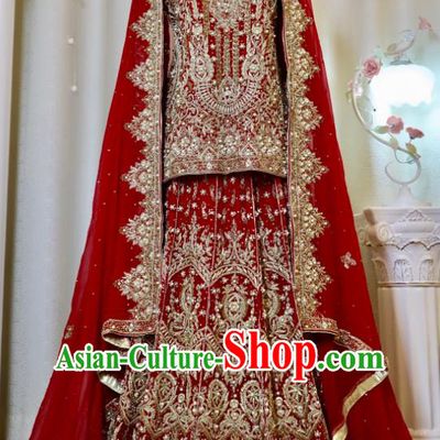Top Indian Traditional Garment India Wedding Dress Embroidered Red Skirt Outfit Lengha Clothing