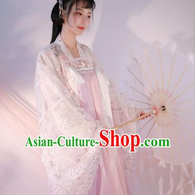 Chinese Traditional Hanfu Clothing Ancient Young Lady Pink Dress Tang Dynasty Princess Costumes