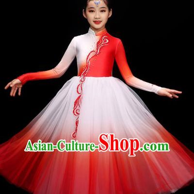 Chinese Children Dance Clothing Modern Dance Garment Costume Classical Dance Red Dress Traditional Fan Dancewear