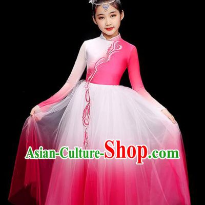 Chinese Opening Dance Garment Costume Classical Dance Megenta Dress Traditional Dancewear Children Modern Dance Clothing